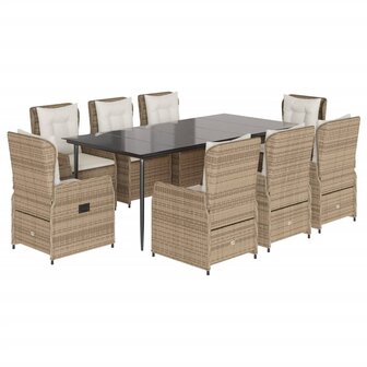 9-delige Tuinset met kussens poly rattan beige