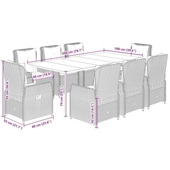 9-delige Tuinset met kussens poly rattan beige