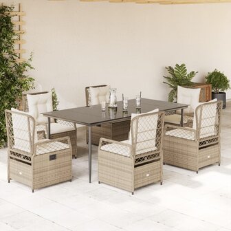 7-delige Tuinset met kussens poly rattan beige