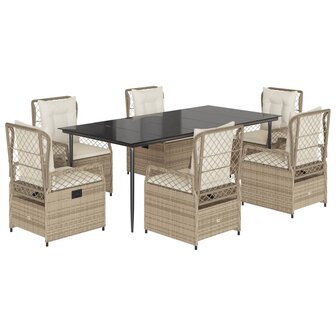 7-delige Tuinset met kussens poly rattan beige