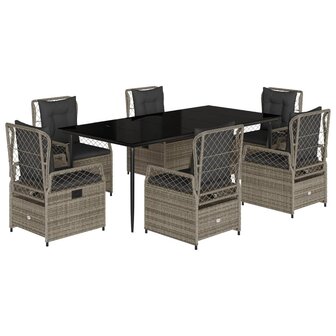 7-delige Tuinset met kussens poly rattan grijs