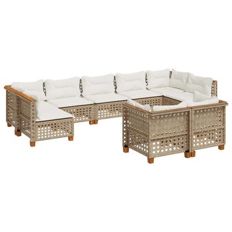 9-delige Loungeset met kussens poly rattan beige