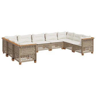 9-delige Loungeset met kussens poly rattan beige