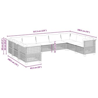 9-delige Loungeset met kussens poly rattan beige