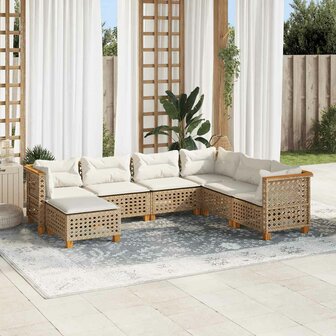 7-delige Loungeset met kussens poly rattan beige