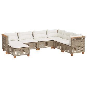 7-delige Loungeset met kussens poly rattan beige