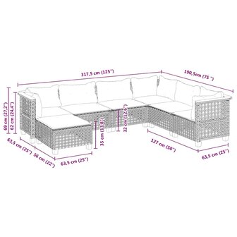 7-delige Loungeset met kussens poly rattan beige