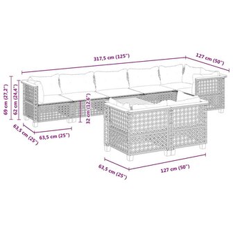 9-delige Loungeset met kussens poly rattan beige