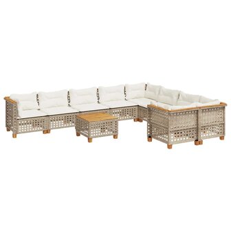 10-delige Loungeset met kussens poly rattan beige