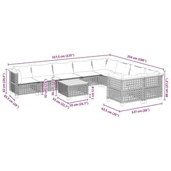 10-delige Loungeset met kussens poly rattan beige