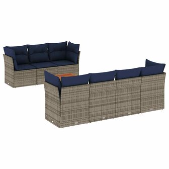 8-delige Loungeset met kussens poly rattan grijs