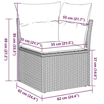 8-delige Loungeset met kussens poly rattan grijs