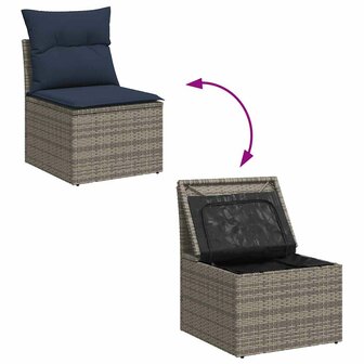 6-delige Loungeset met kussens poly rattan grijs
