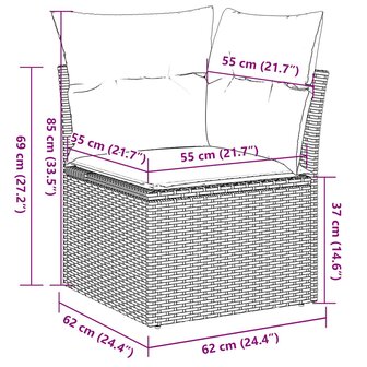 6-delige Loungeset met kussens poly rattan grijs