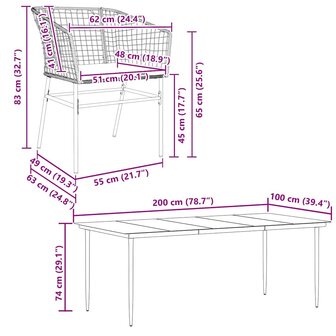 9-delige Tuinset met kussens poly rattan glas zwart