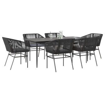 7-delige Tuinset met kussens poly rattan glas zwart