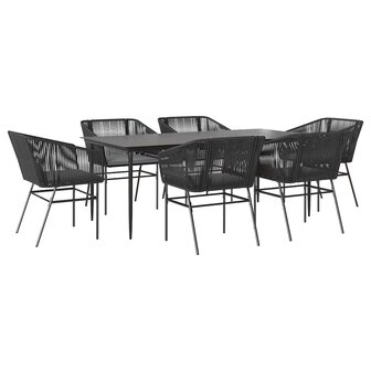 7-delige Tuinset met kussens poly rattan glas zwart