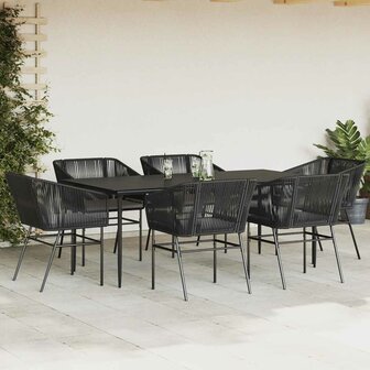 7-delige Tuinset met kussens poly rattan glas zwart