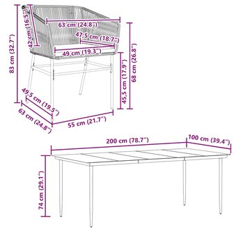 7-delige Tuinset met kussens poly rattan glas zwart