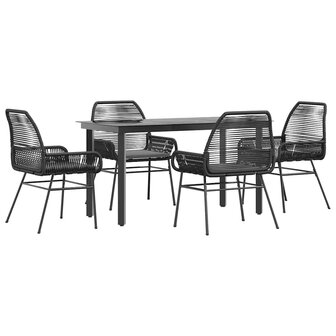 5-delige Tuinset met kussens poly rattan glas zwart