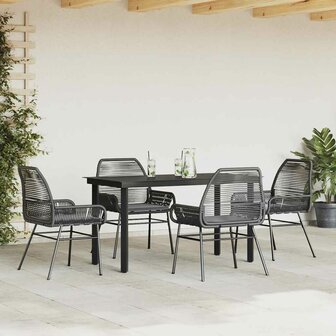 5-delige Tuinset met kussens poly rattan glas zwart