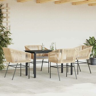 5-delige Tuinset met kussens poly rattan glas bruin
