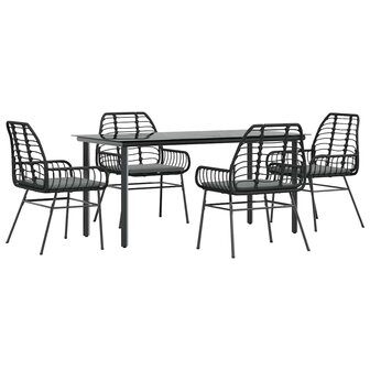 5-delige Tuinset met kussens poly rattan glas zwart