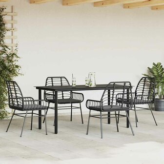 5-delige Tuinset met kussens poly rattan glas zwart