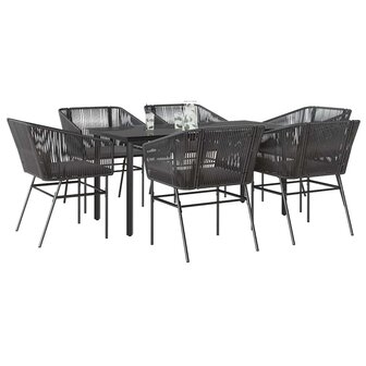 7-delige Tuinset met kussens poly rattan glas zwart