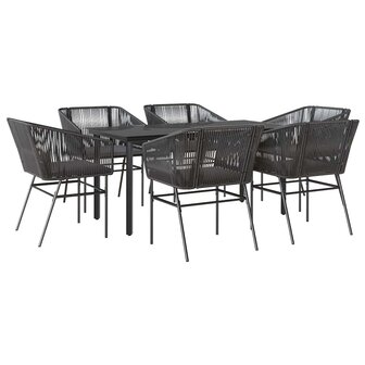 7-delige Tuinset met kussens poly rattan glas zwart