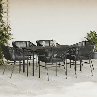 7-delige Tuinset met kussens poly rattan glas zwart