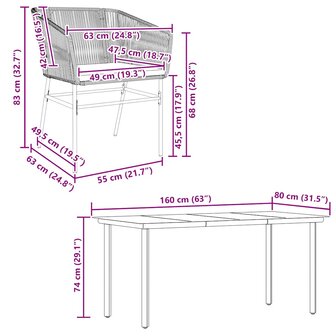 7-delige Tuinset met kussens poly rattan glas zwart