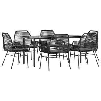 7-delige Tuinset met kussens poly rattan glas zwart
