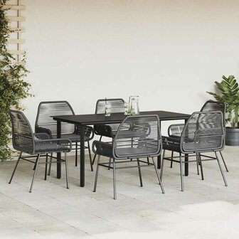 7-delige Tuinset met kussens poly rattan glas zwart