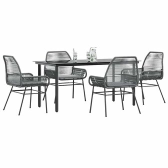 5-delige Tuinset met kussens poly rattan glas grijs