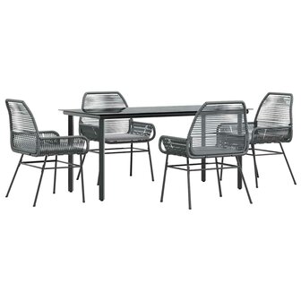 5-delige Tuinset met kussens poly rattan glas grijs
