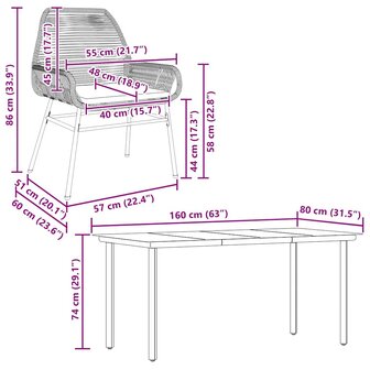 5-delige Tuinset met kussens poly rattan glas grijs