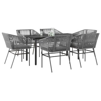 7-delige Tuinset met kussens poly rattan glas grijs