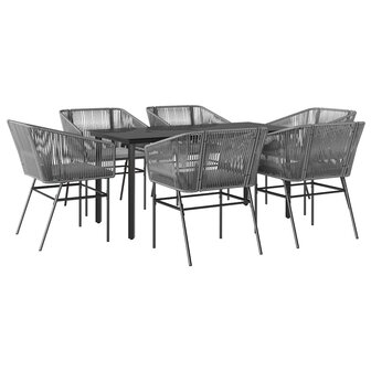 7-delige Tuinset met kussens poly rattan glas grijs