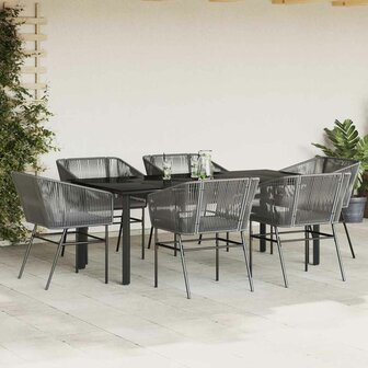7-delige Tuinset met kussens poly rattan glas grijs