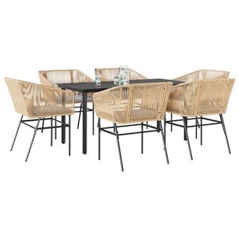 7-delige Tuinset met kussens poly rattan glas bruin