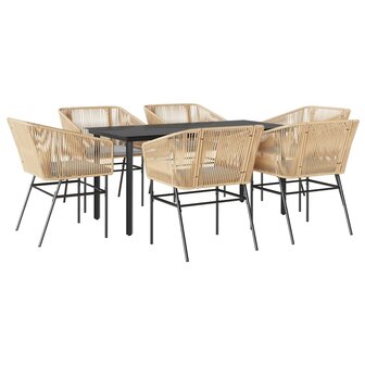 7-delige Tuinset met kussens poly rattan glas bruin