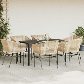 7-delige Tuinset met kussens poly rattan glas bruin