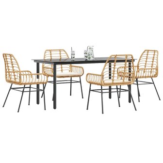5-delige Tuinset met kussens poly rattan glas bruin