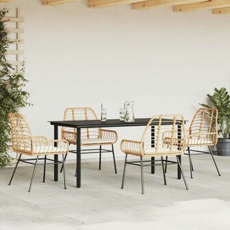 5-delige Tuinset met kussens poly rattan glas bruin