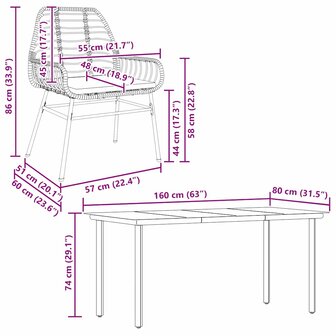 5-delige Tuinset met kussens poly rattan glas bruin