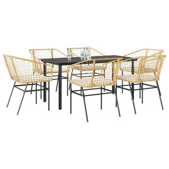 7-delige Tuinset met kussens poly rattan glas bruin