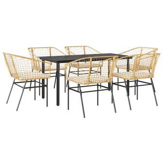 7-delige Tuinset met kussens poly rattan glas bruin