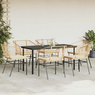 7-delige Tuinset met kussens poly rattan glas bruin