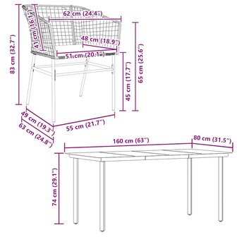7-delige Tuinset met kussens poly rattan glas bruin
